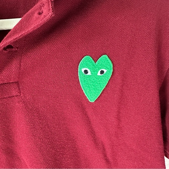 Comme des Garçons Play Burgundy Polo T-Shirt Top SZ M - Picture 3 of 5